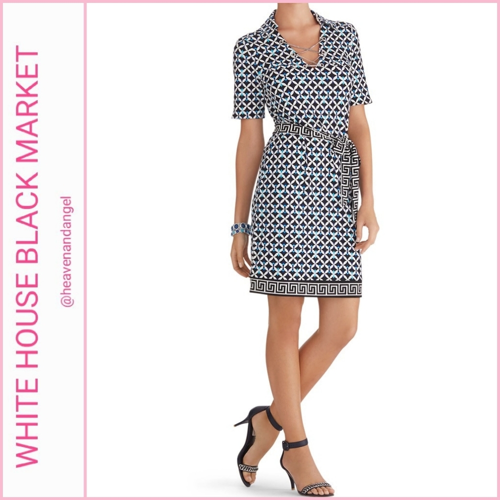 WHBM Geometric Print Chain Shift Dress